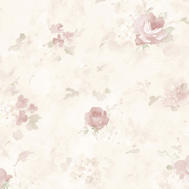 Papier peint aquarelle Waterbury, Rose / crème / beige / vert / champagne