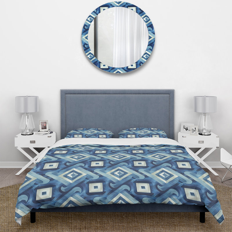 Ensemble de housse de couette bleu Midcentury Maze Dream II - Midcentury, Housse de couette très grand + 2 taies décorativ
