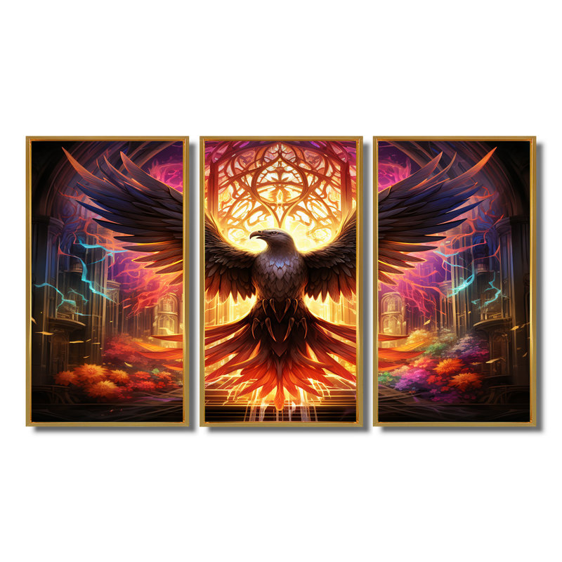 Ensemble de salon Rainbow Phoenix, Cadre flottant doré, H 28 po x l 36 po x P 1 po