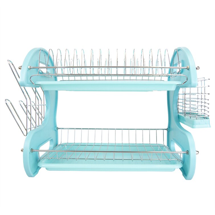 Plastic/Metal Dish Rack Home Basics Finish/Color: Turquoise