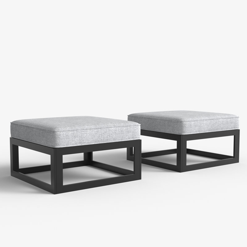 Layinsun Modern Aluminum Outdoor Modular Ottomans (set Of 2), Light Grey, Black