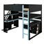 Lit mezzanine en bois avec escalier de rangement, bureau, tablettes et panneau perforé, style Esports peu encombrant pour adolescents et adultes-1491487936-1491487942