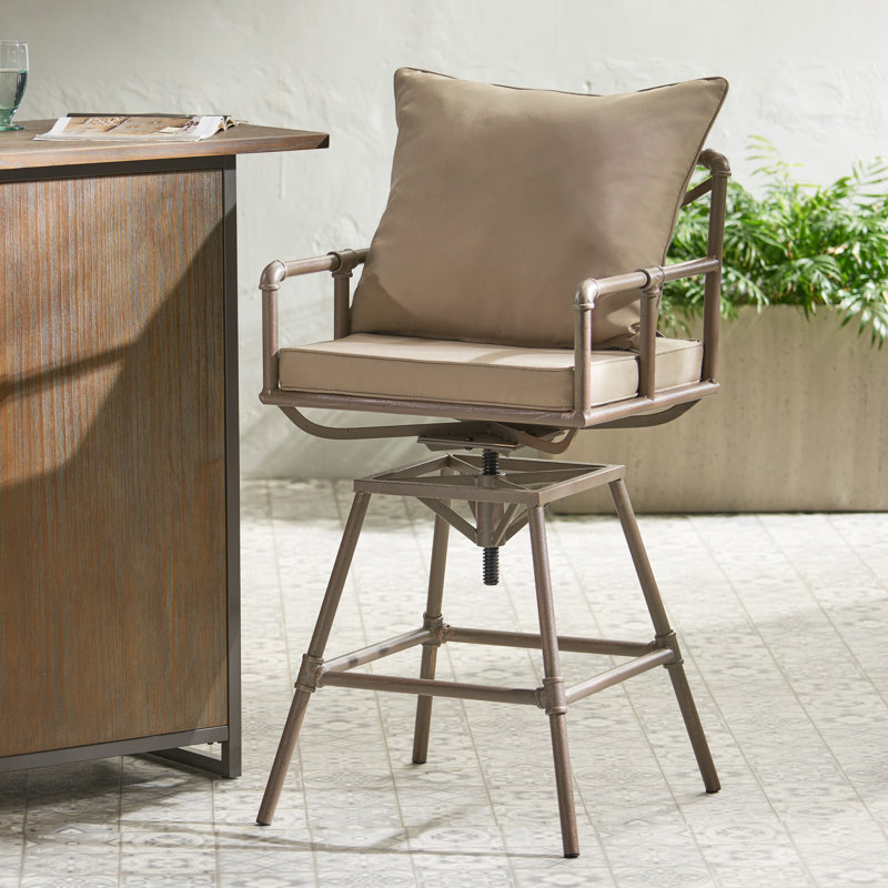 Tabouret de bar d'extérieur pivotant avec coussins, tabouret de bar réglable en hauteur, conception de tuyau de plombier durable