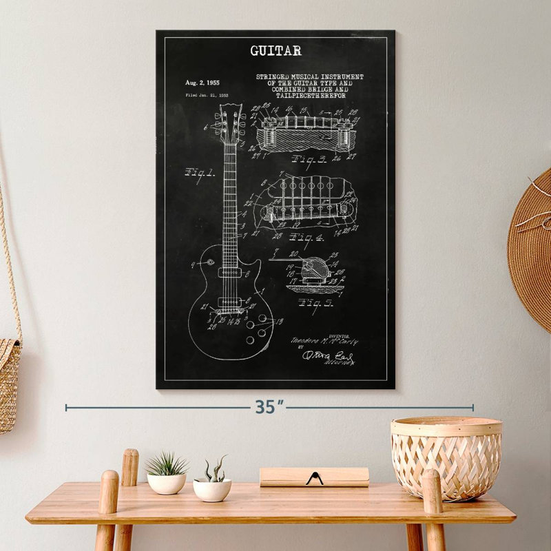 «Guitare BW», reproduction sur toile, H 30 po x l 20 po x P 1,25 po