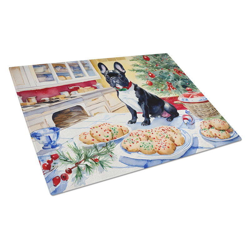 French Bulldog Christmas Cookies Glass Cutting Board