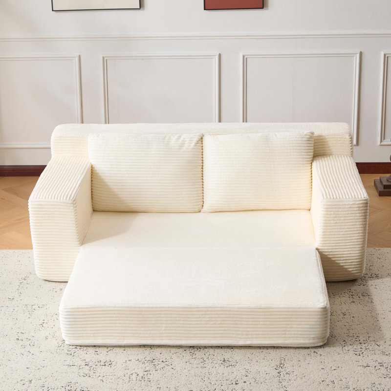 Canapé en velours côtelé de 71 po Boneless, siège profond avec coussins réversibles, oreillers et matelas pliant, sans assemblage