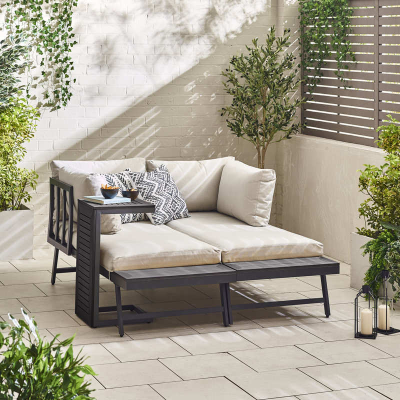 River 2 Seater Garden Sofa Modular Chaise with Coffee Table - Luxury Patio Day Bed (Cover Included), Grey