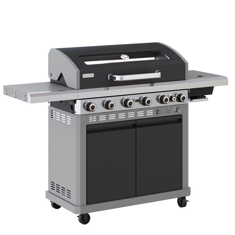 6-Burner Propane Gas Grill with Infrared Side Burner, Griddle, Pizza Stone, and Viewing Window