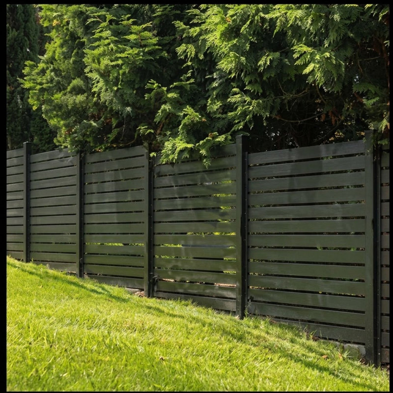 6ft High Aluminium Slatted Fence Kit with 50mm Slats - Modern Garden Fencing (Black & Anthracite Grey), Black