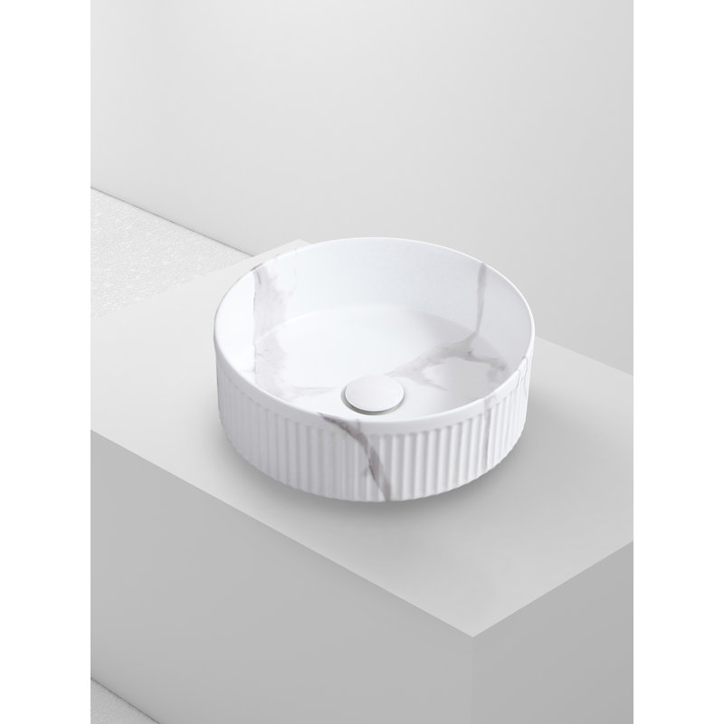 Ivy Bronx Creosha 375mm L x 375mm W Ceramic Circular Sink, Calacatta