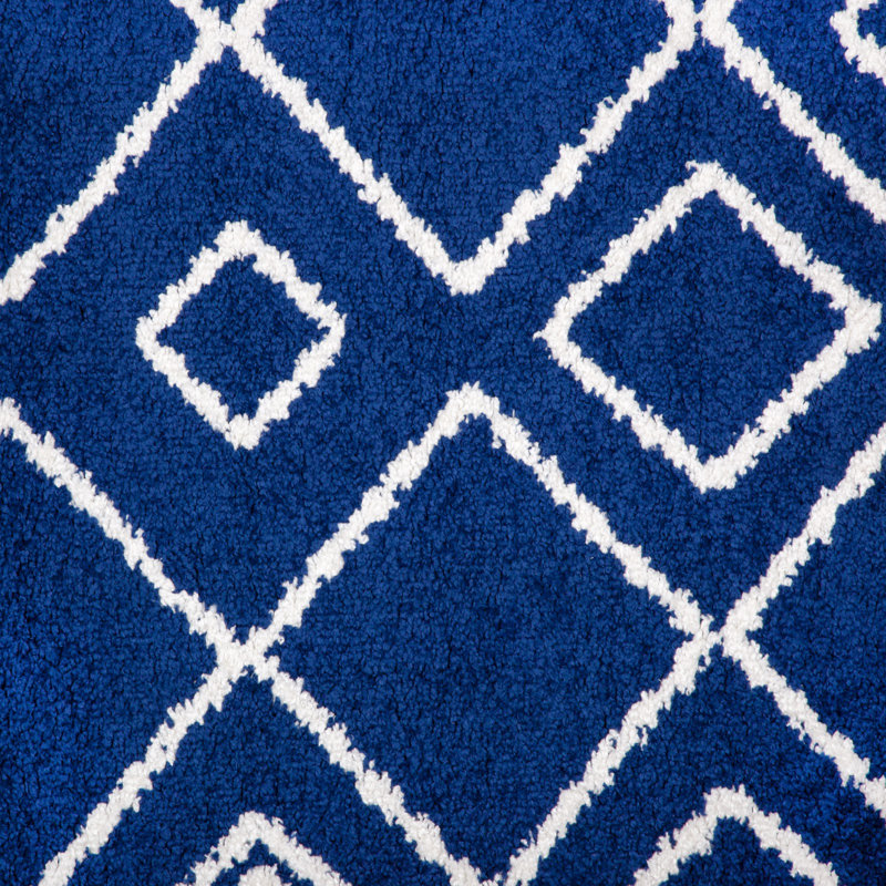 Tapis bleu à motif géométrique, Rectangle 6 pi 7 po x 9 pi 2 po