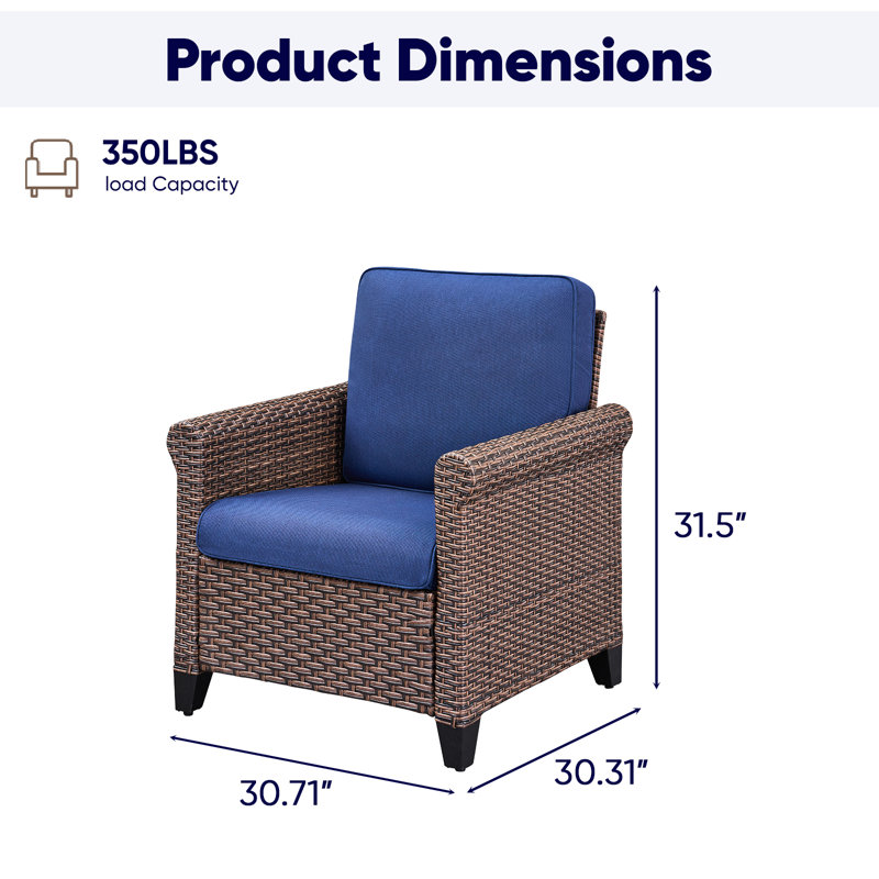 Ensemble de 2 chaises d'extérieur simples en rotin et osier avec coussins, Bleu
