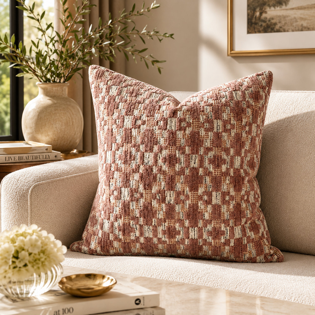 Fraser Throw Pillow, 24x24, Rose