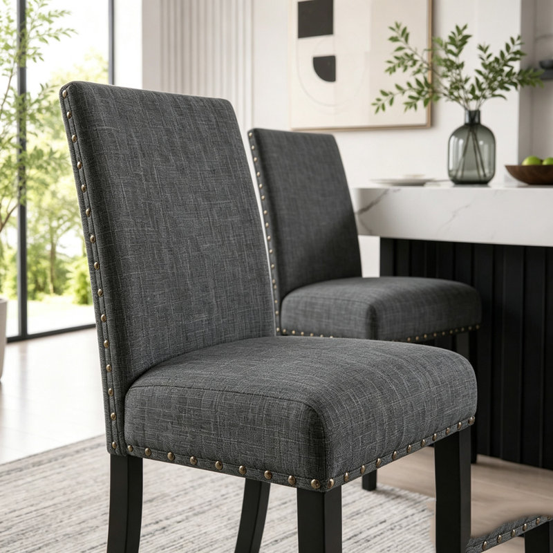 Ensemble de 2 chaises de salle à manger en tissu avec garniture cloutée, style sophistiqué, Grey