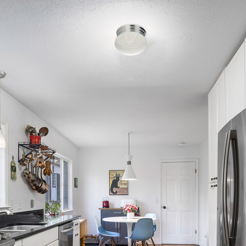 Plafonnier encastré rond 2 lumières en nickel brossé l 12 po avec abat-jour champignon en verre albâtre