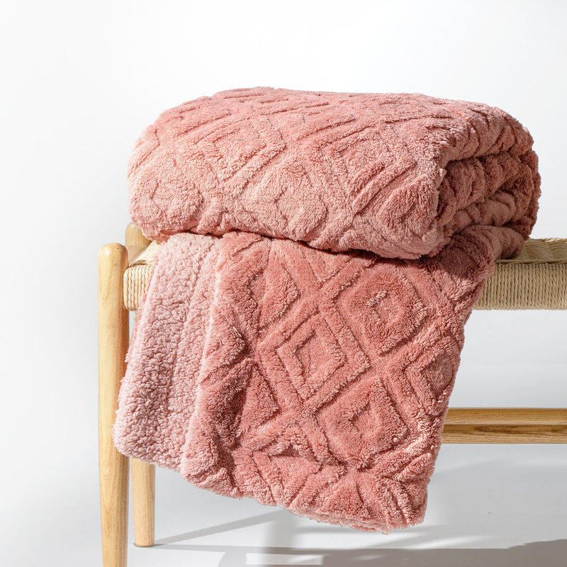 Jeté lesté jacquard Boho - Doux Sherpa, L 50 po x L 60 po, Rose poudreux