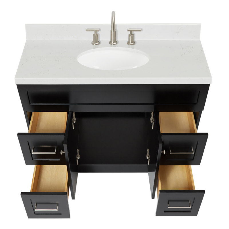 Meuble-lavabo sur pied simple 42 po avec plateau en quartz Abell, Noir