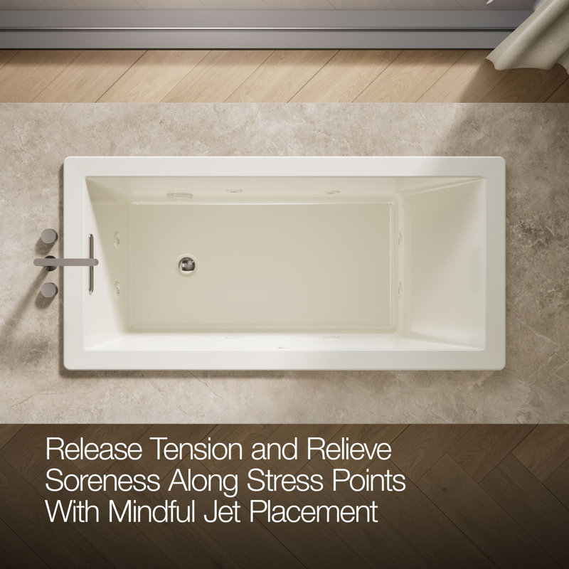 Whirlpool Bath with Reversible Drain, Biscuit