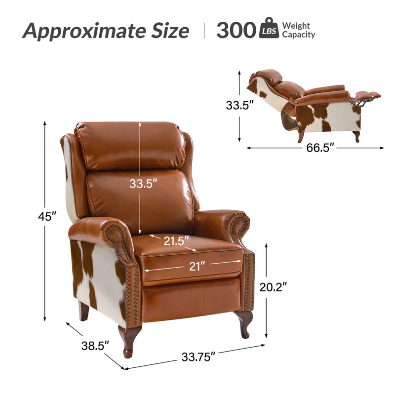 Terecita Traditional Richard Cowhide Genuine Leather Manual Recliner (Set of 2), Sand