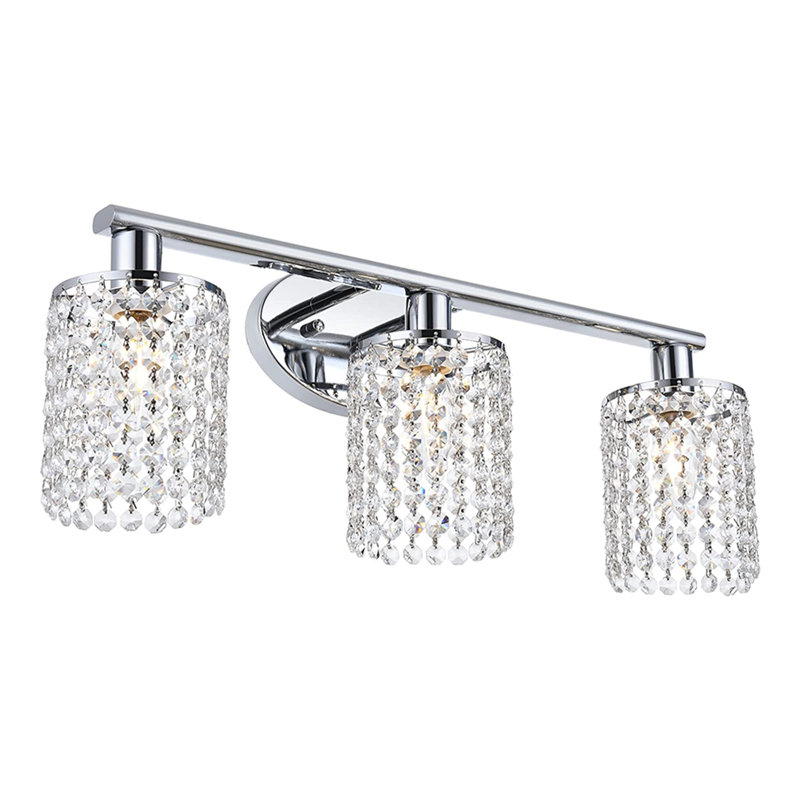 Ayushma Crystal Cylinder Dimmable Bathroom Vanity Lights, Chrome, 3