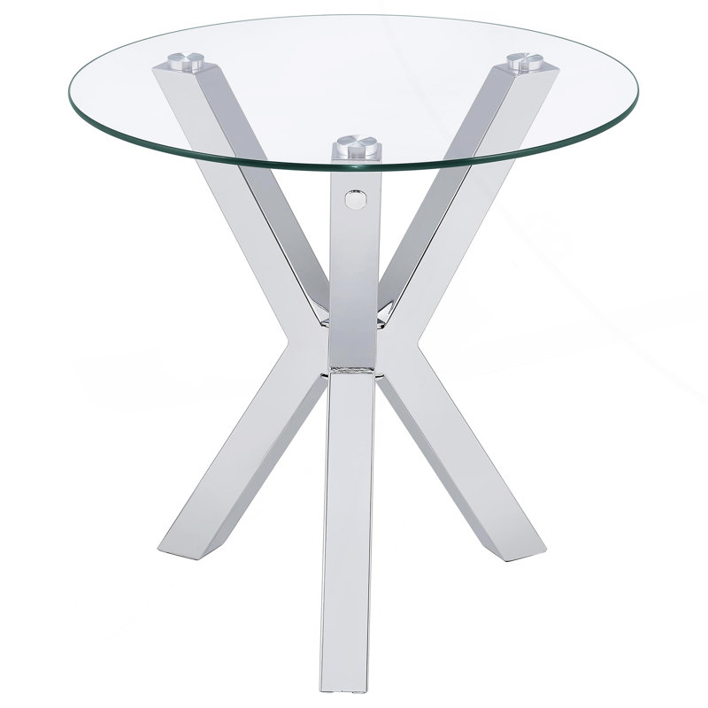 Table d'appoint chromée ronde en verre trempé