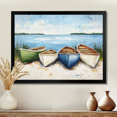 Canoes On The Lake - Lake Canvas Print