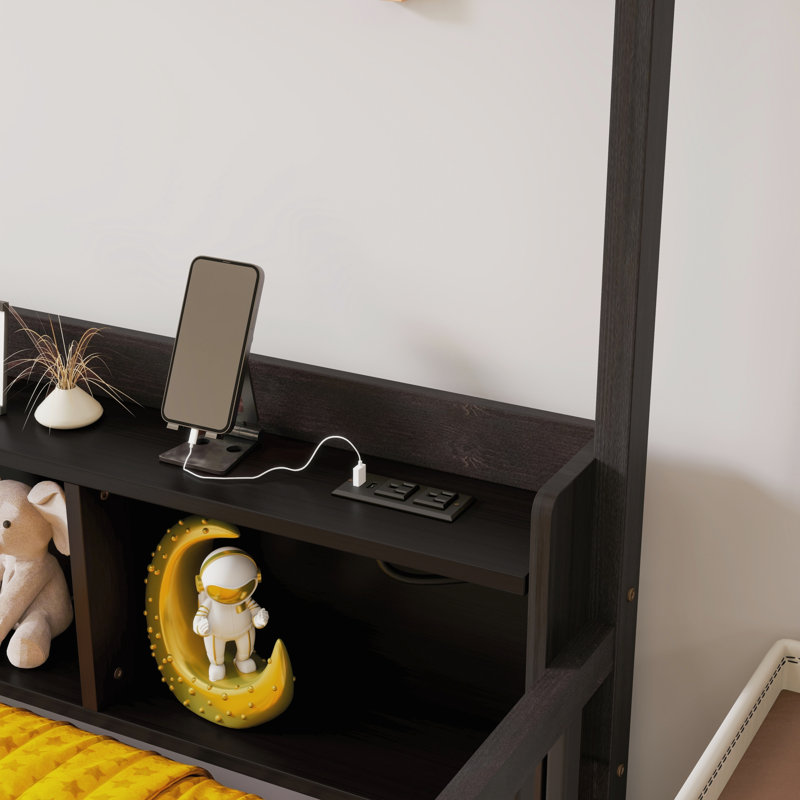 Lits doubles avec rangement, lit en bois de pin à DEL, chambre d'enfant de ferme