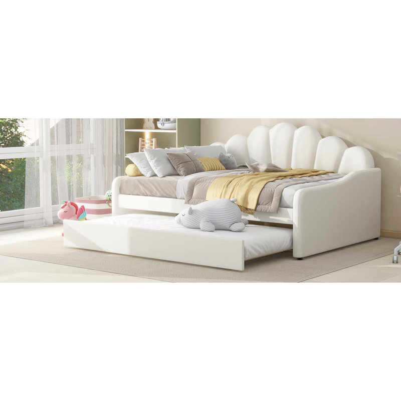 Full Size Daybed With Velvet Covering And Trundle In White - Chic Design, Frame, Versatile Living Room Essential Upholstered Comfortable Padding Elegant Stitching, Strong Construction, Multipurpose