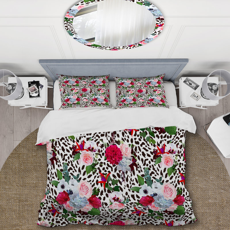Floral Animal Design - Ensemble de housse de couette animaux - Microfibre de polyester