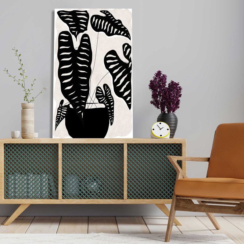 " Black And White Potted Plant II " by Daniela Santiago Painting Print, 30" H x 18" W x 1" D, Wrapped Canvas