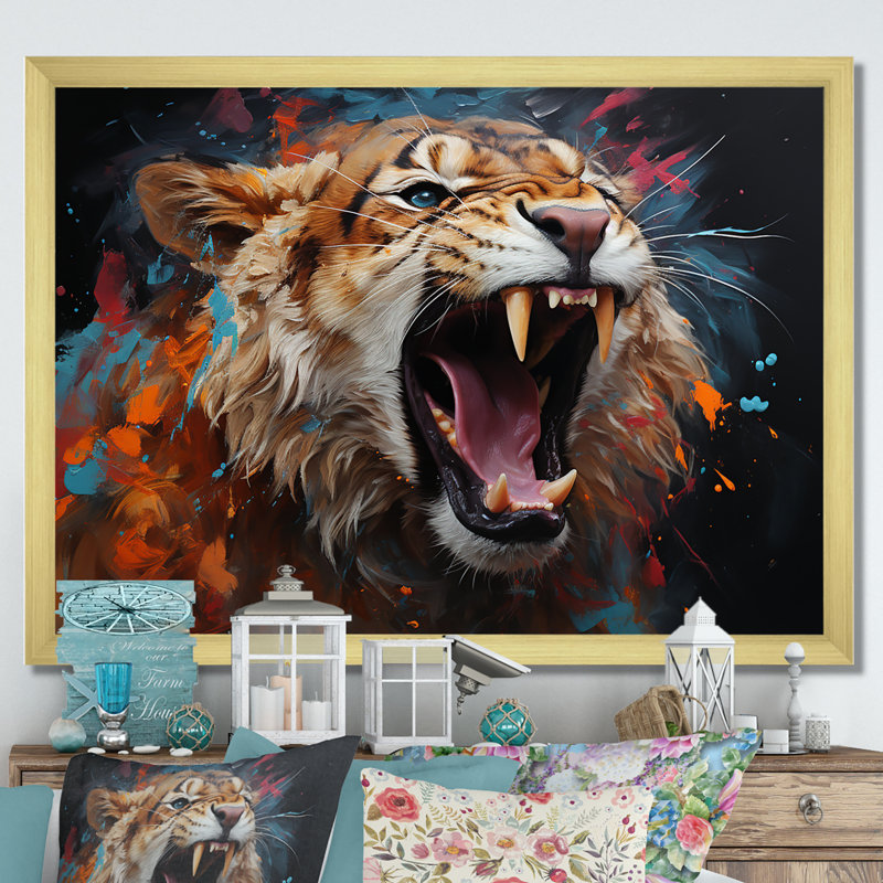 Lions Roaring Emotions I - Lion Wall Decor, H 24 po x l 32 po x P 1 po, Cadre flottant noir