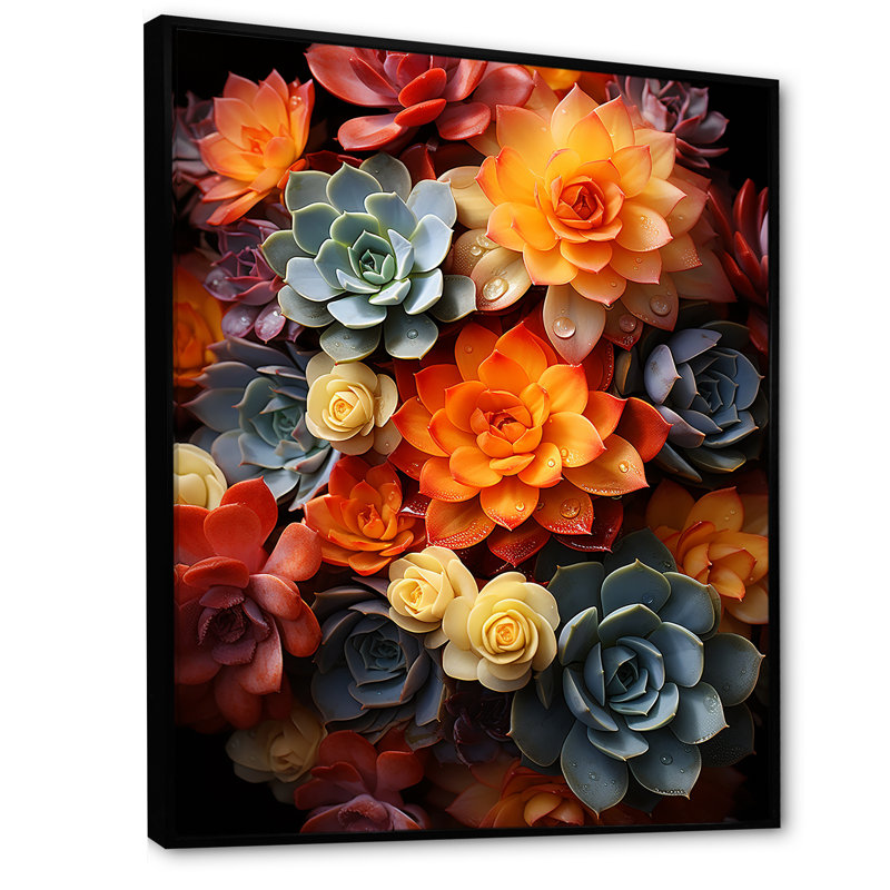 Reproduction d'art sur toile, "Succulents colorés" par Kolleos, H 20 po x l 12 po x P 1 po, Cadre flottant noir