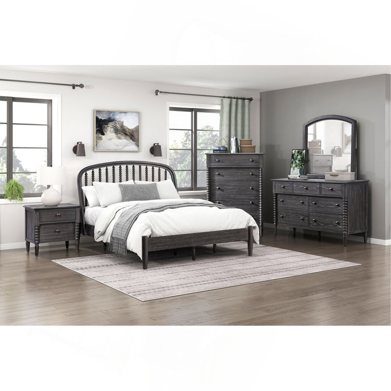 Élégante plateforme lit double tête de lit arquée traditionnelle style chambre à coucher en bois mobilier 1pc