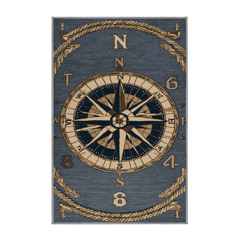 Washable Vintage navigation compass Nautical Area Rug, Runner 2' x 4'