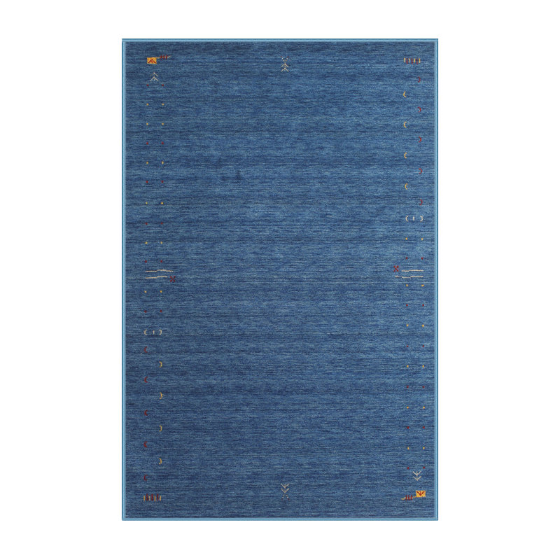 Tapis de surface bleu/crème contemporaine, Rectangle 3 pi x 5 pi