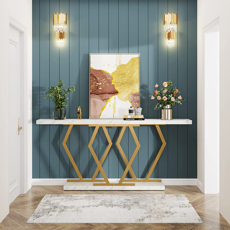 70.9" Console Table, White/Gold