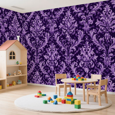 Wall Mural Peel and Stick Wallpaper Purple Retro Self-Adhesive Removable Contact Paper Wall Decor for Living Room Bedroom 100"H x 144"W