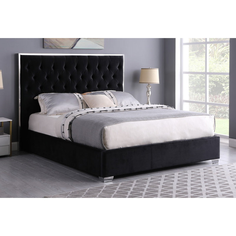 Lit tapissier Eton, Noir / argent, Très grand