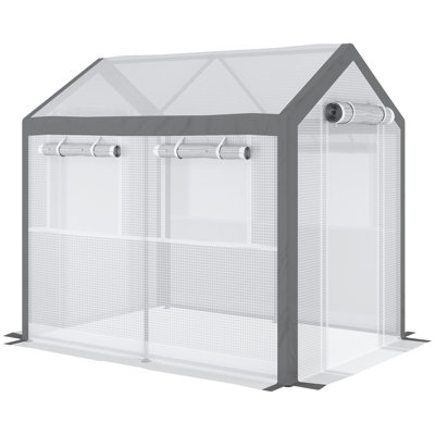 8' X 6' X 7.5' Walk-In Greenhouse, Outdoor Gardening Canopy With 6 Roll-Up Windows, 2 Zippered Doors & Weather Cover