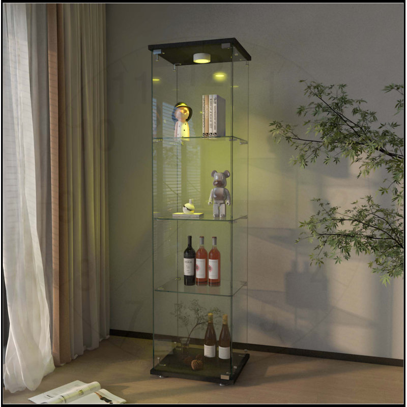 Stylish Tempered Glass Display Cabinet with LED Lights and Sturdy Construction, Black