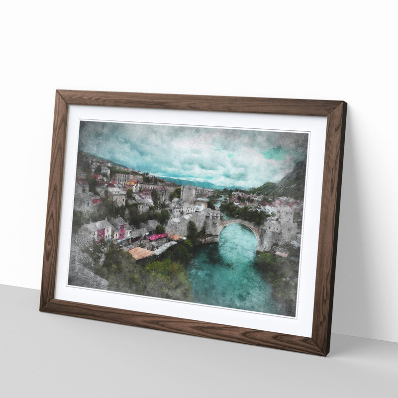 Stari Most Bridge - Picture Frame Graphic Art Print, Walnut Framed, 62cm H x 87cm W x 2cm D