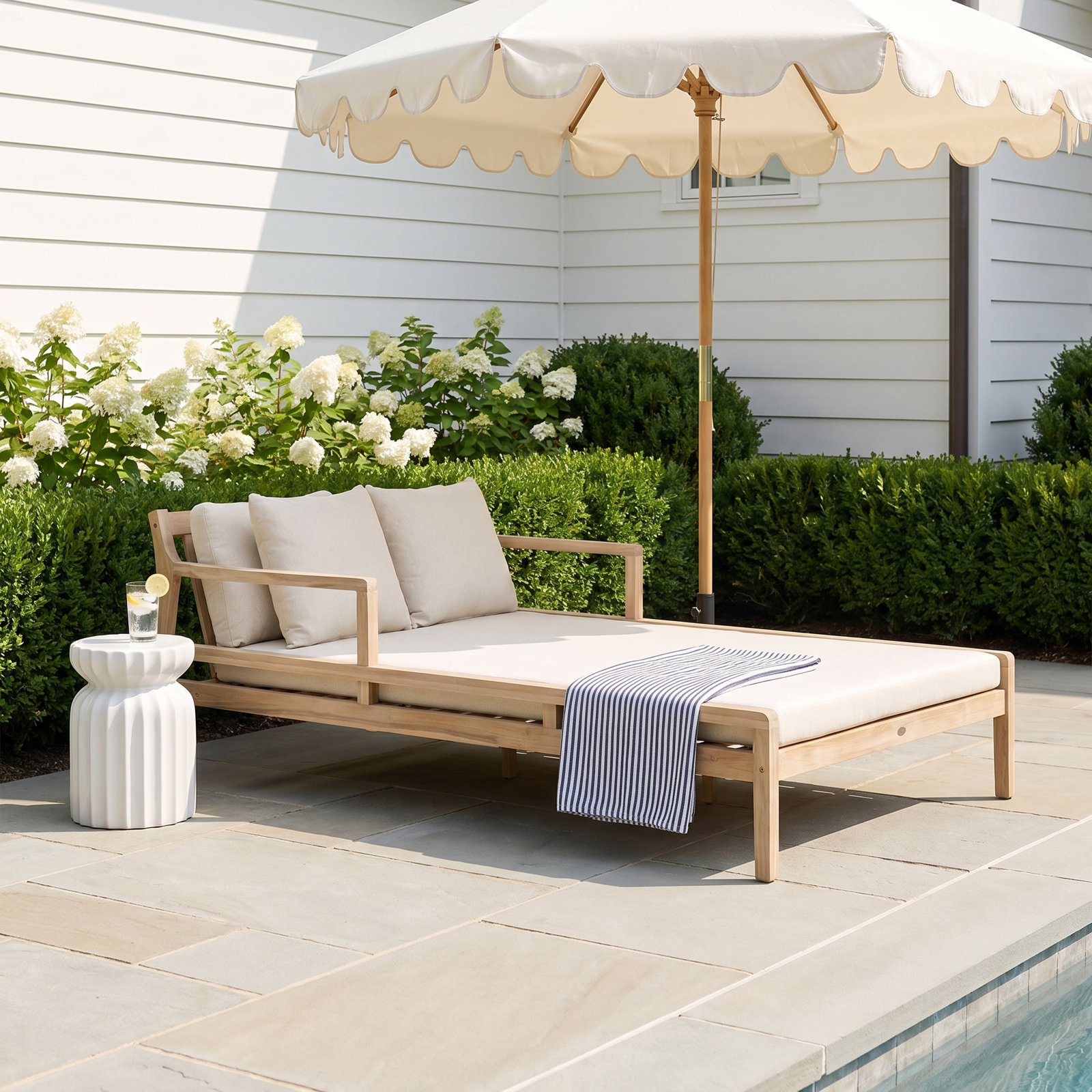 Amina 47" Acacia Patio Double Chaise Lounge