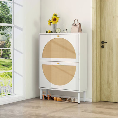 2 Door Shoe Rack, Rattan, Double Layer, Suitable For Living Room, Hallway