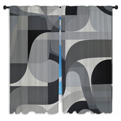 Optical Illusion Window Curtains  Abstract Minimalist Drapes - 2 Panels
