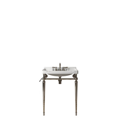 Meuble-lavabo 28 po avec lavabo en céramique et structure en acier inoxydable avec barre à serviettes