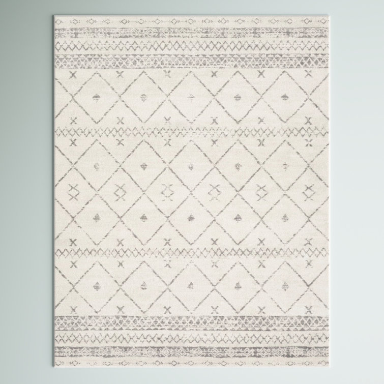 Herrod Machine Woven White/Medium Gray Area Rug