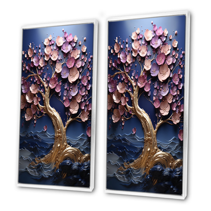Orchidée dorée, jardin de branches I - ensemble de 2 reproductions d'art mural, Cadre blanc, H 28 po x l 25 po