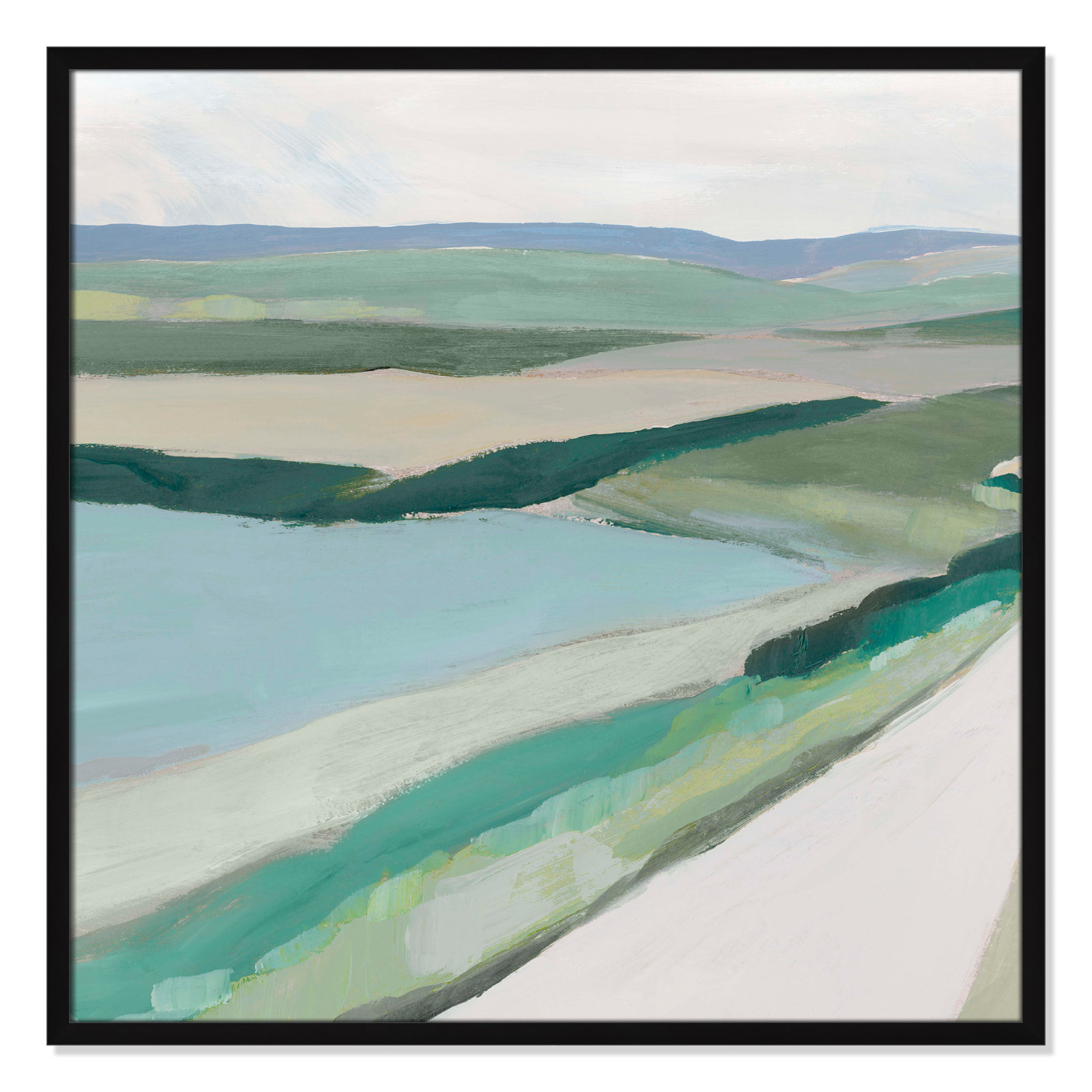 Wolfdale "Fields of Green I" Print by Ian C, Satin Black Framed, 32" H x 32" W x 1.25" D