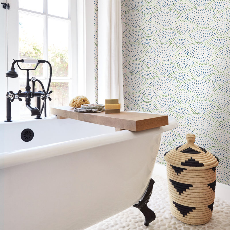 Degraw Scallop 10.06m x 52.07cm Semi-Gloss Wallpaper Roll, Blue