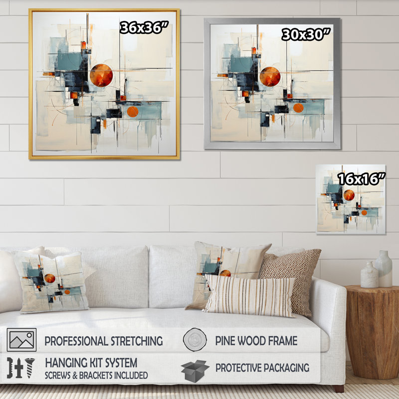 «Beige Minimalist Patchwork III», reproduction sur toile, H 24 po x l 24 po x P 1 po, Cadre photo noir